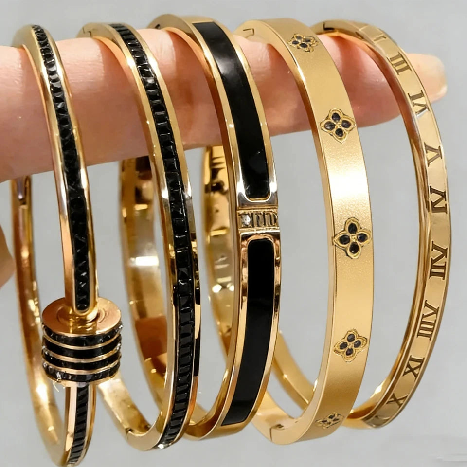 Zirconia Stainless Steel Stackable Bracelet Set – Non-Fading Bangle Gift for Women