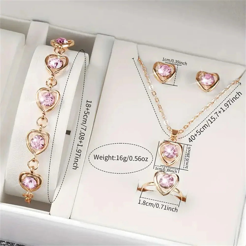 6PCS Women's Quartz Watch & Jewelry Set – Heart Rhinestone Leather Band