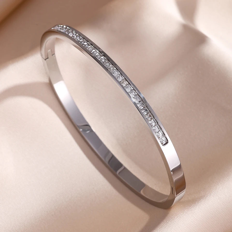 Zirconia Stainless Steel Stackable Bracelet Set – Non-Fading Bangle Gift for Women