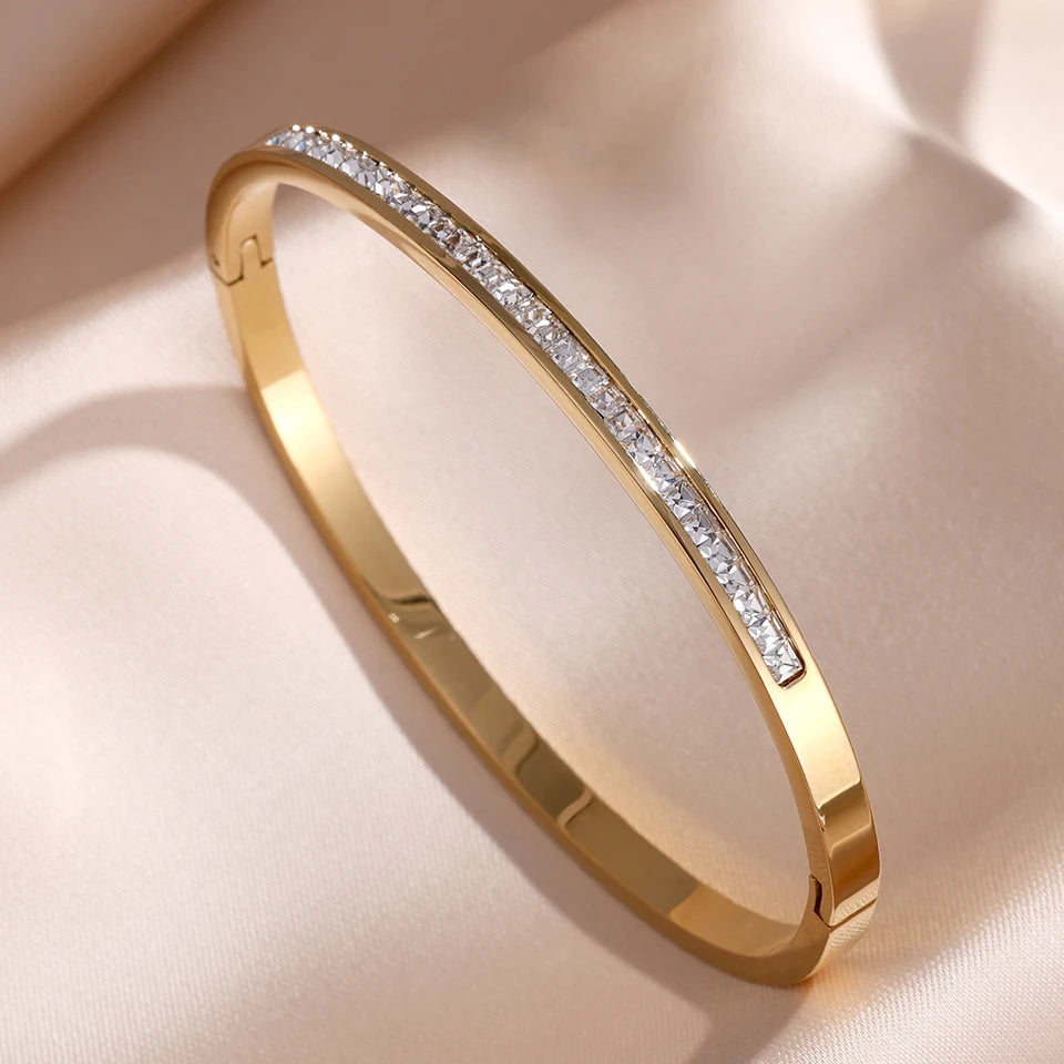 Zirconia Stainless Steel Stackable Bracelet Set – Non-Fading Bangle Gift for Women