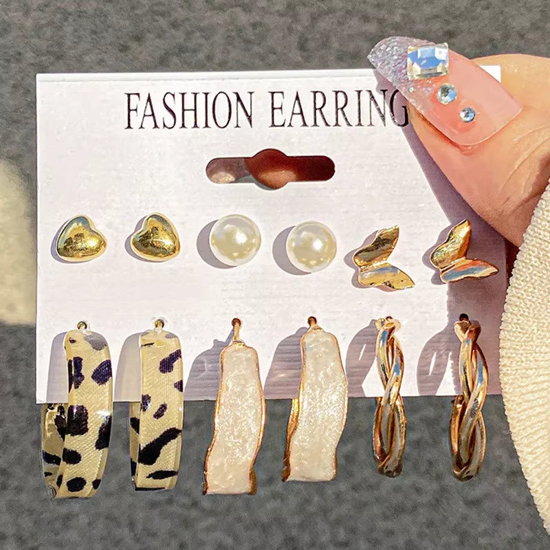 Geometric Hoop Earrings Set – Vintage Bohemian Pearl Gold Earrings for Women
