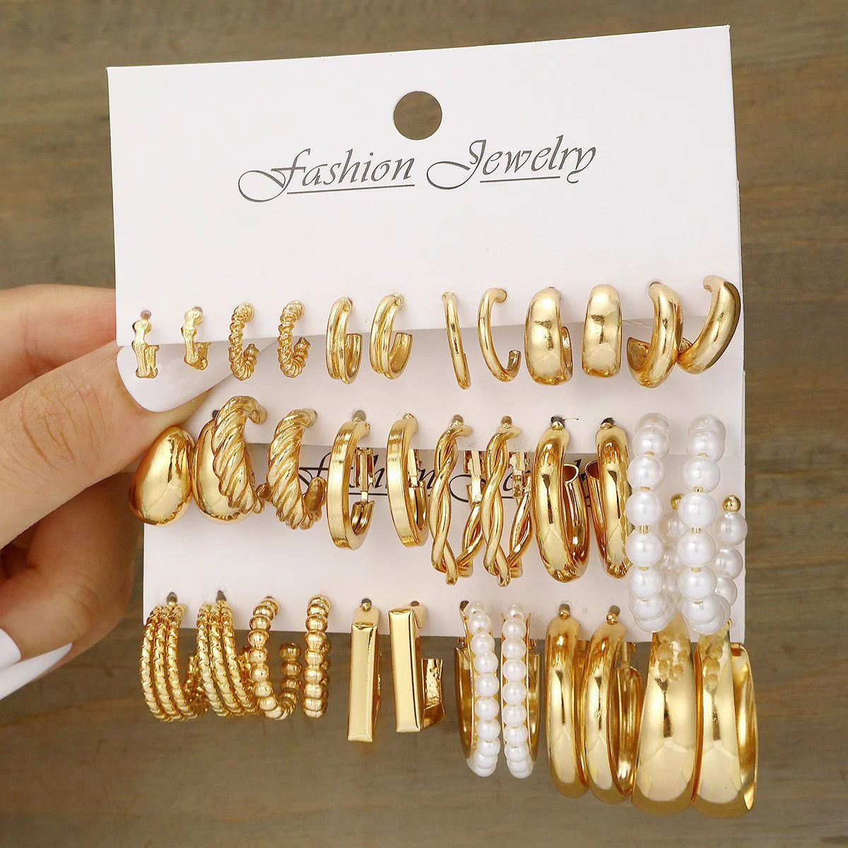 Geometric Hoop Earrings Set – Vintage Bohemian Pearl Gold Earrings for Women