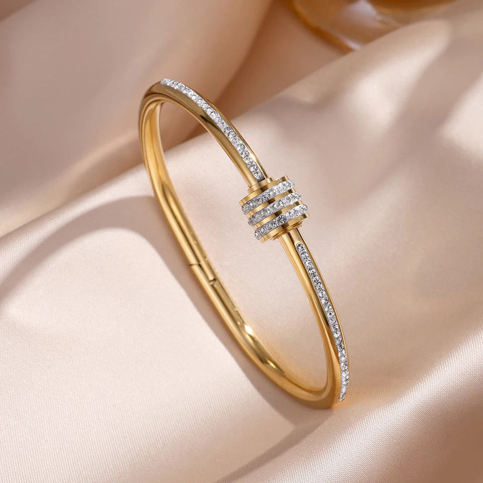 Zirconia Stainless Steel Stackable Bracelet Set – Non-Fading Bangle Gift for Women