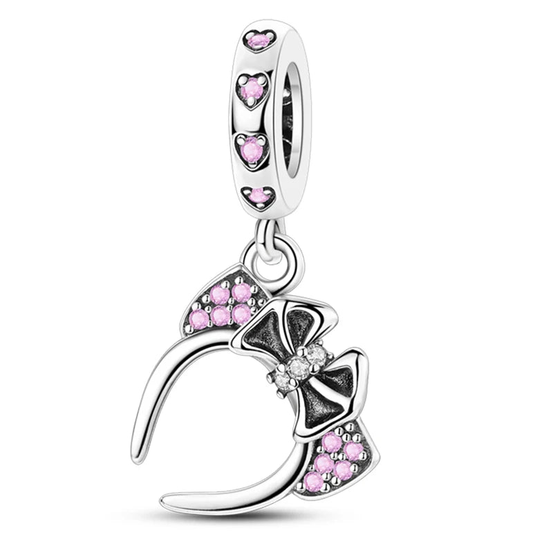 925 Sterling Silver Pink Heart Bow Charm – S925 Bangle Bracelet Bead