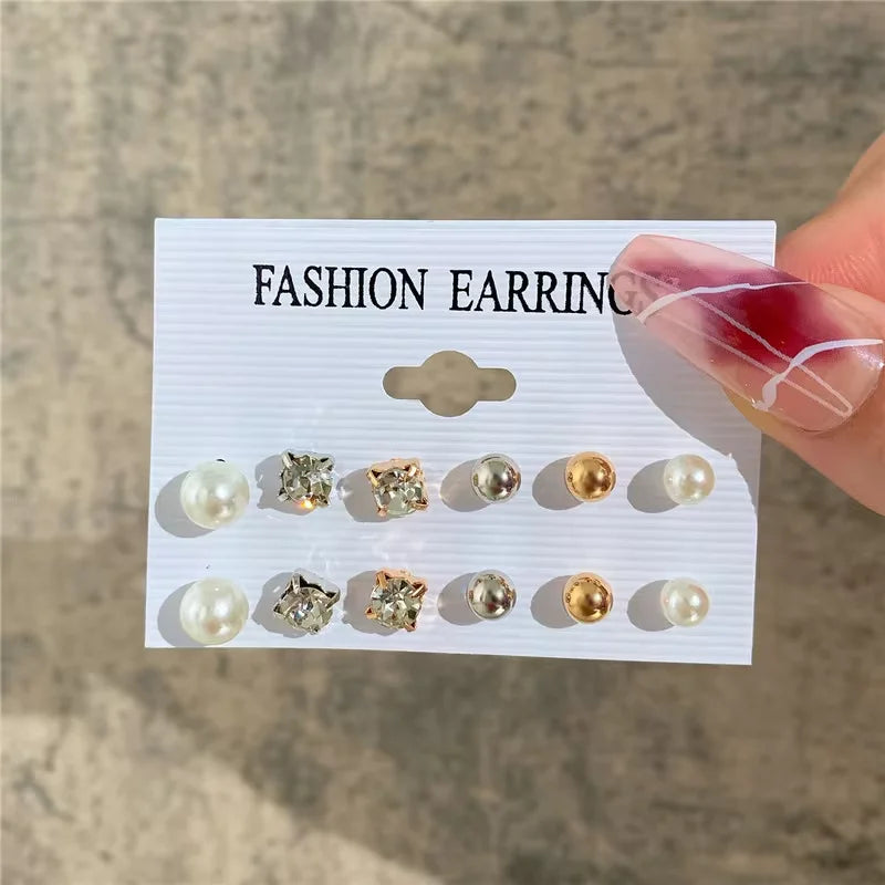 Geometric Hoop Earrings Set – Vintage Bohemian Pearl Gold Earrings for Women