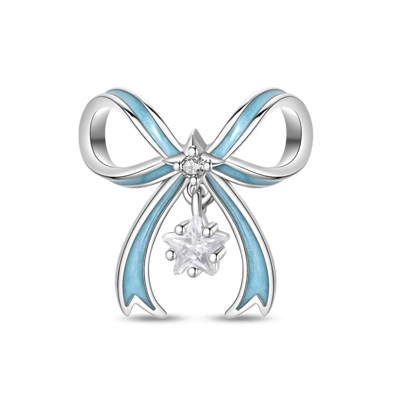 925 Sterling Silver Pink Heart Bow Charm – S925 Bangle Bracelet Bead