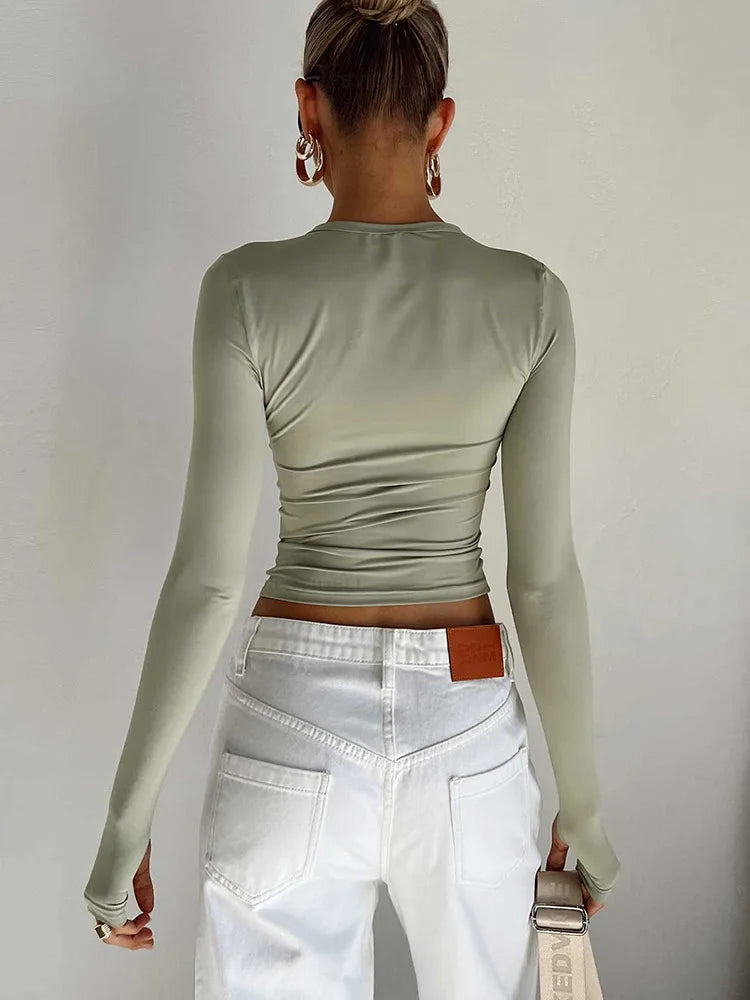 Women's Long Sleeve Crop Top – Slim Fit Streetwear with Thumb Holes