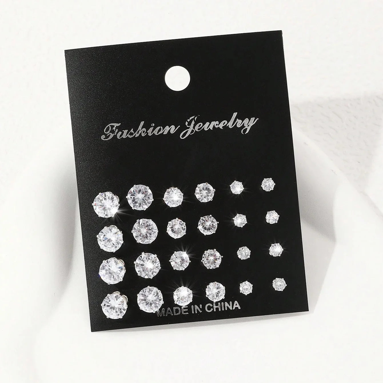 12 Pairs Zirconia Stud Earrings Set – Luxurious Shiny Gift for Women
