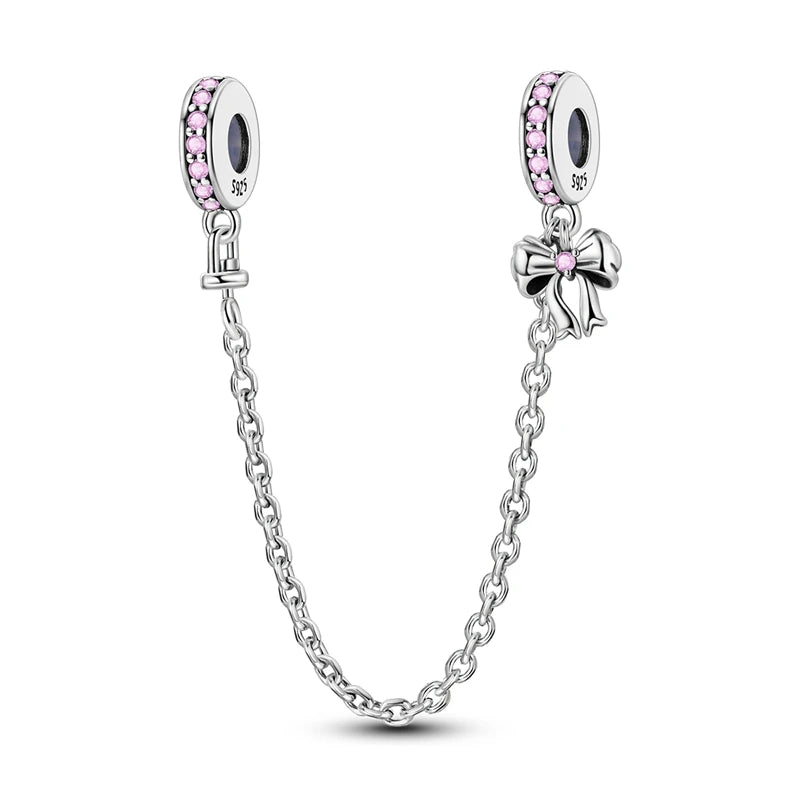 925 Sterling Silver Pink Heart Bow Charm – S925 Bangle Bracelet Bead