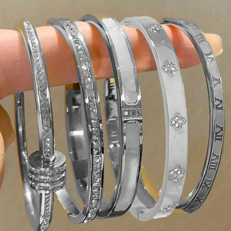 Zirconia Stainless Steel Stackable Bracelet Set – Non-Fading Bangle Gift for Women