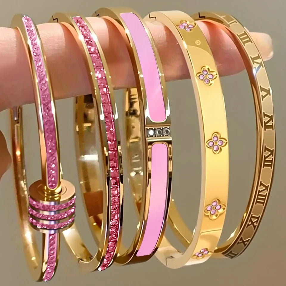Zirconia Stainless Steel Stackable Bracelet Set – Non-Fading Bangle Gift for Women