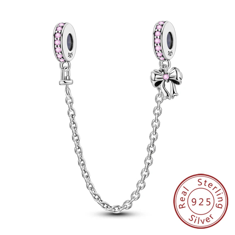 925 Sterling Silver Pink Heart Bow Charm – S925 Bangle Bracelet Bead