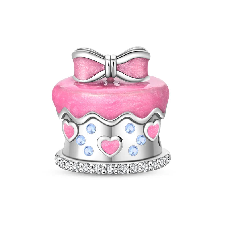 925 Sterling Silver Pink Heart Bow Charm – S925 Bangle Bracelet Bead