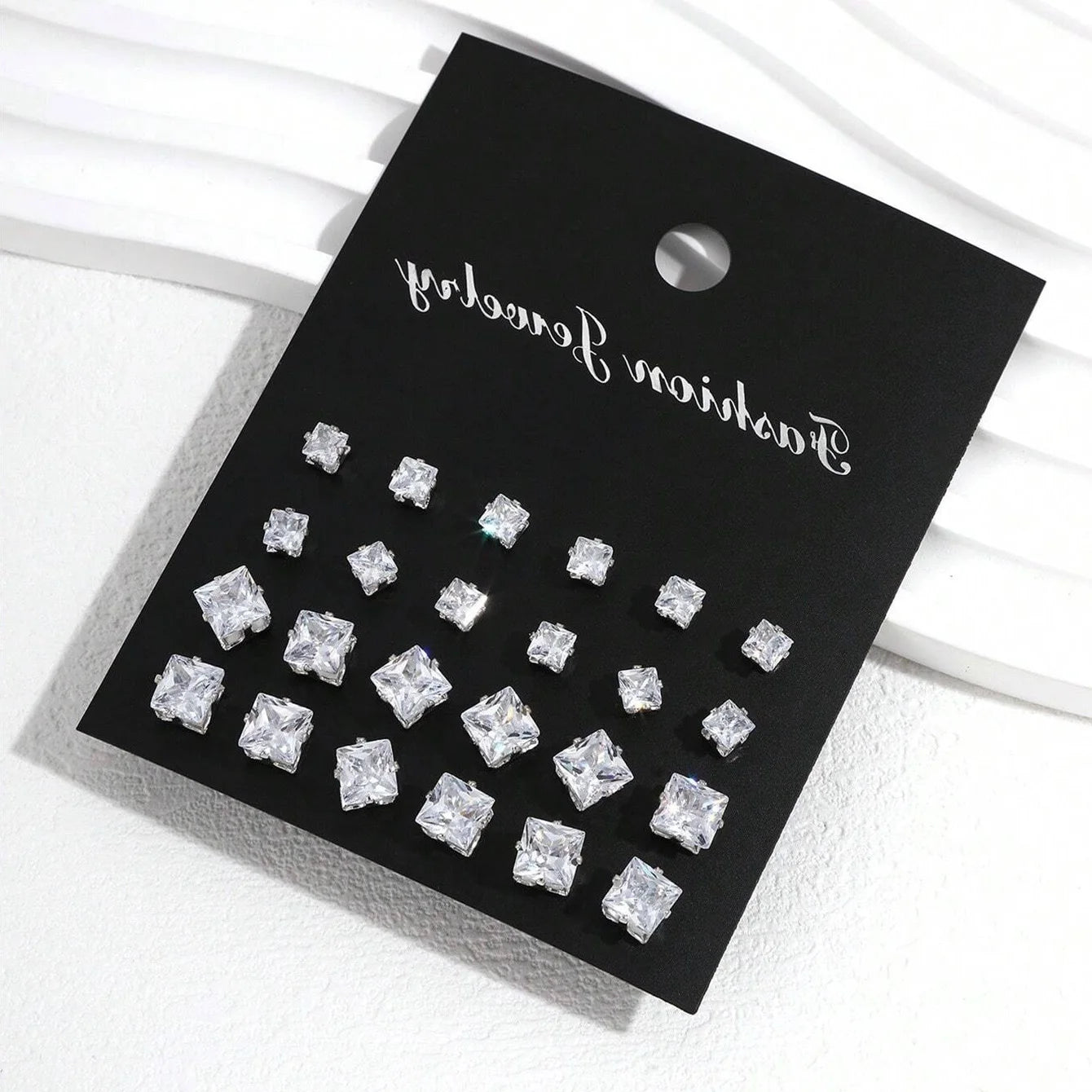 12 Pairs Zirconia Stud Earrings Set – Luxurious Shiny Gift for Women