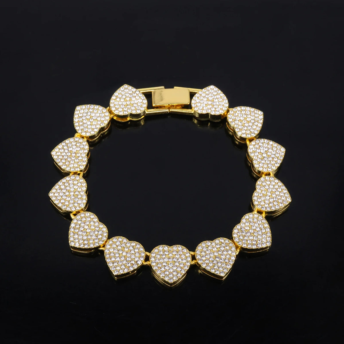 Hip Hop Tennis Chain & Bracelet Set – Shiny Rhinestone CZ Heart Jewelry