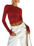 Women's Long Sleeve Crop Top – Slim Fit Streetwear with Thumb Holes