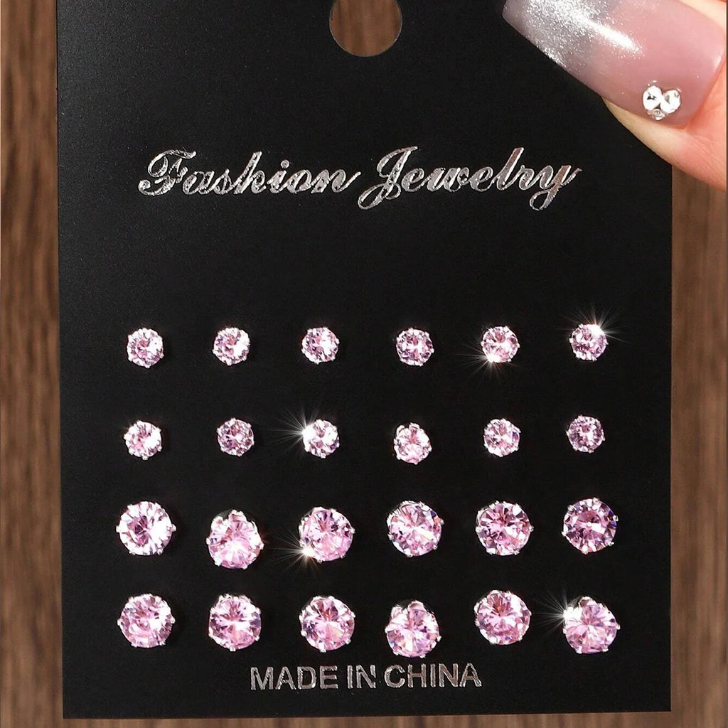 12 Pairs Zirconia Stud Earrings Set – Luxurious Shiny Gift for Women