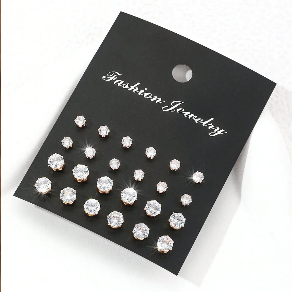 12 Pairs Zirconia Stud Earrings Set – Luxurious Shiny Gift for Women