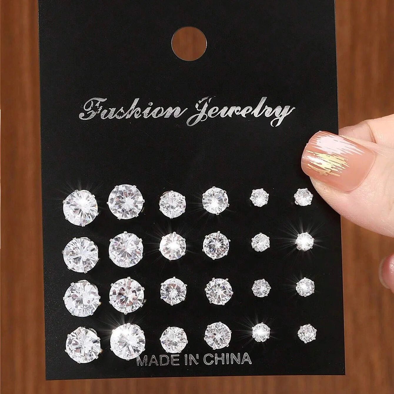 12 Pairs Zirconia Stud Earrings Set – Luxurious Shiny Gift for Women