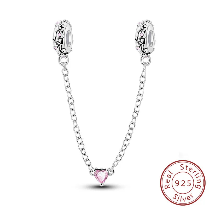 925 Sterling Silver Pink Heart Bow Charm – S925 Bangle Bracelet Bead