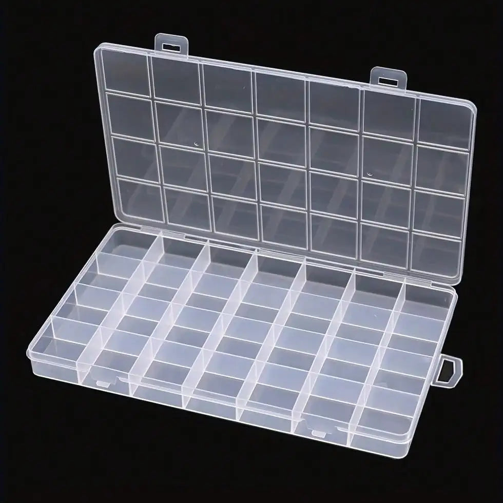 28-Grid Jewelry Storage Case – Plastic Organizer with Removable Dividers
