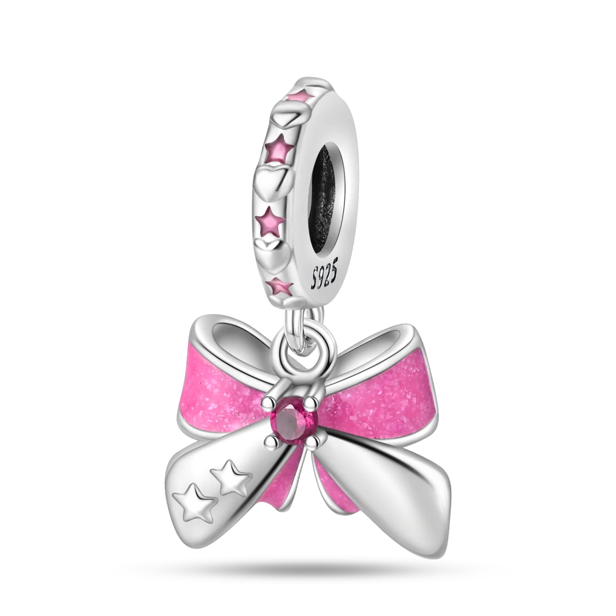 925 Sterling Silver Pink Heart Bow Charm – S925 Bangle Bracelet Bead