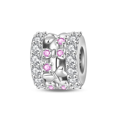 925 Sterling Silver Pink Heart Bow Charm – S925 Bangle Bracelet Bead