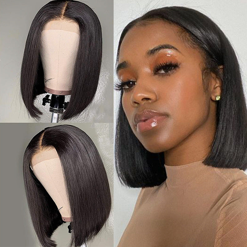 Middle Part Bob Lace Front Wig – Heat Resistant Synthetic Hair for Black Women