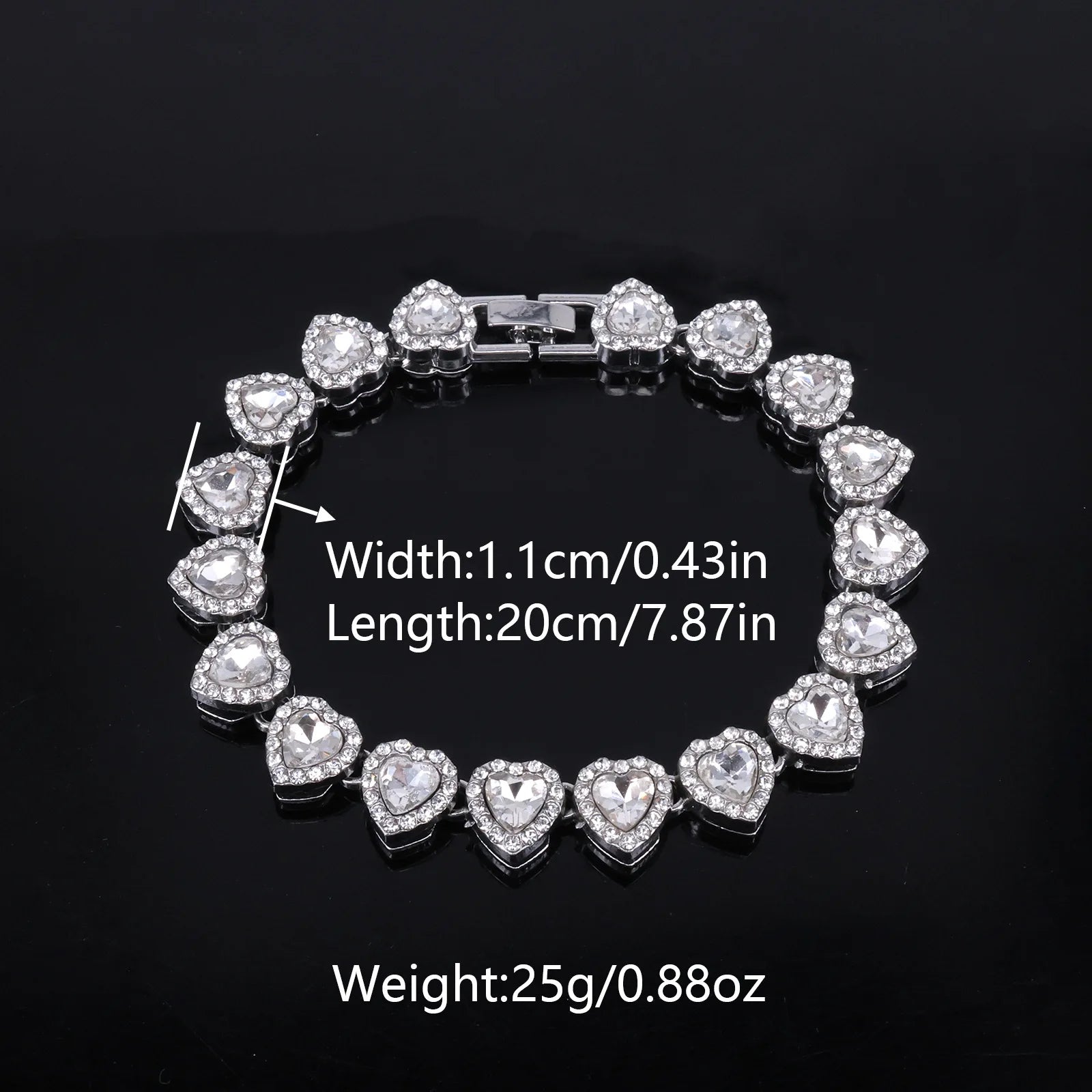 Hip Hop Tennis Chain & Bracelet Set – Shiny Rhinestone CZ Heart Jewelry