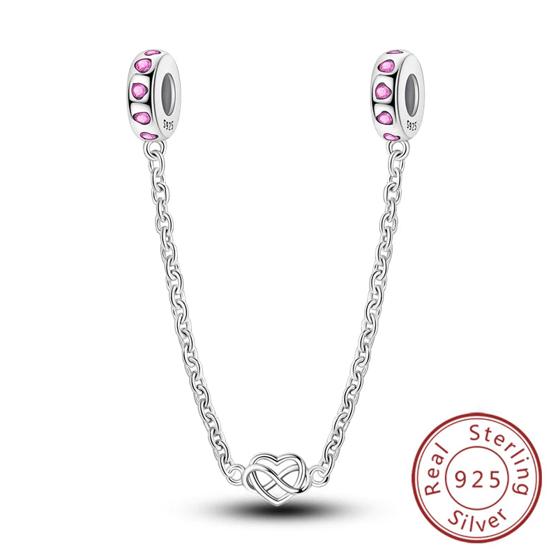 925 Sterling Silver Pink Heart Bow Charm – S925 Bangle Bracelet Bead