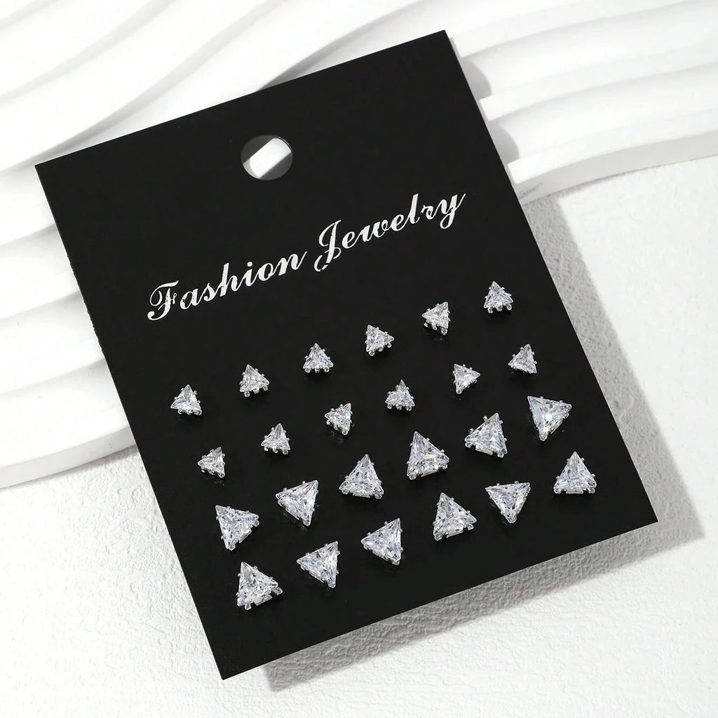 12 Pairs Zirconia Stud Earrings Set – Luxurious Shiny Gift for Women