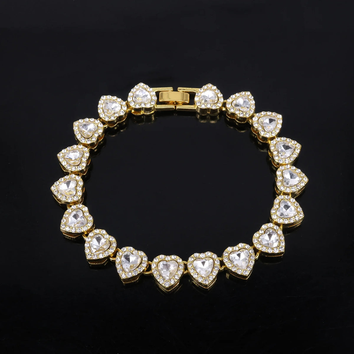 Hip Hop Tennis Chain & Bracelet Set – Shiny Rhinestone CZ Heart Jewelry