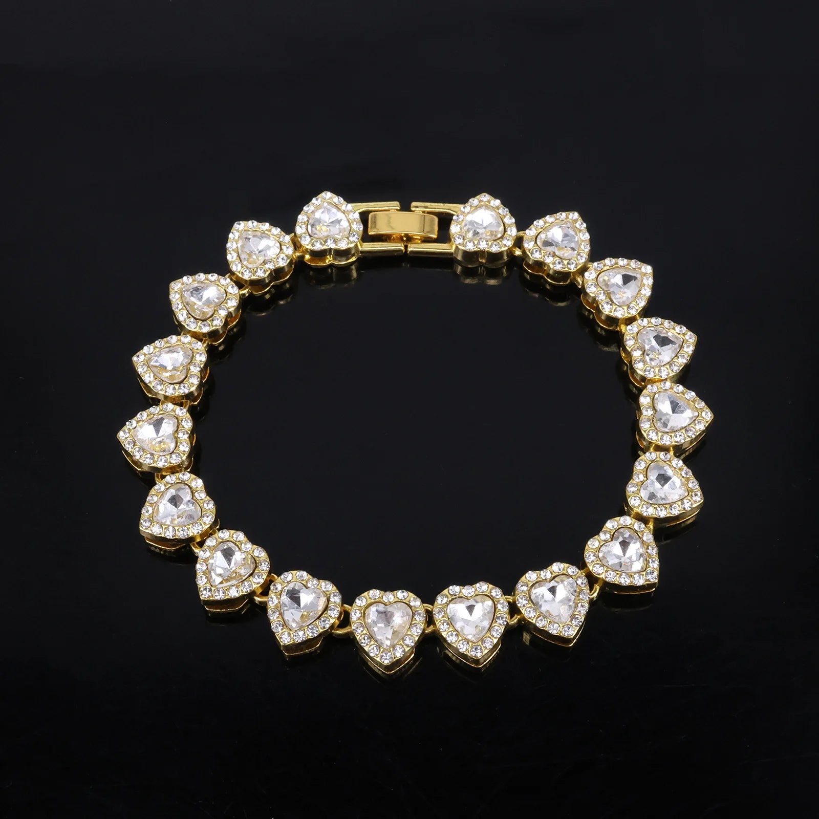 Hip Hop Tennis Chain & Bracelet Set – Shiny Rhinestone CZ Heart Jewelry