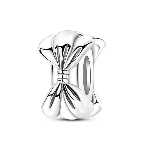 925 Sterling Silver Pink Heart Bow Charm – S925 Bangle Bracelet Bead