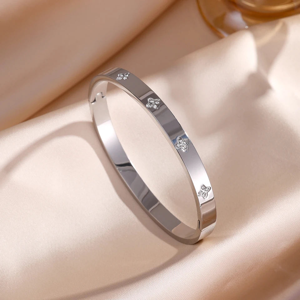 Zirconia Stainless Steel Stackable Bracelet Set – Non-Fading Bangle Gift for Women