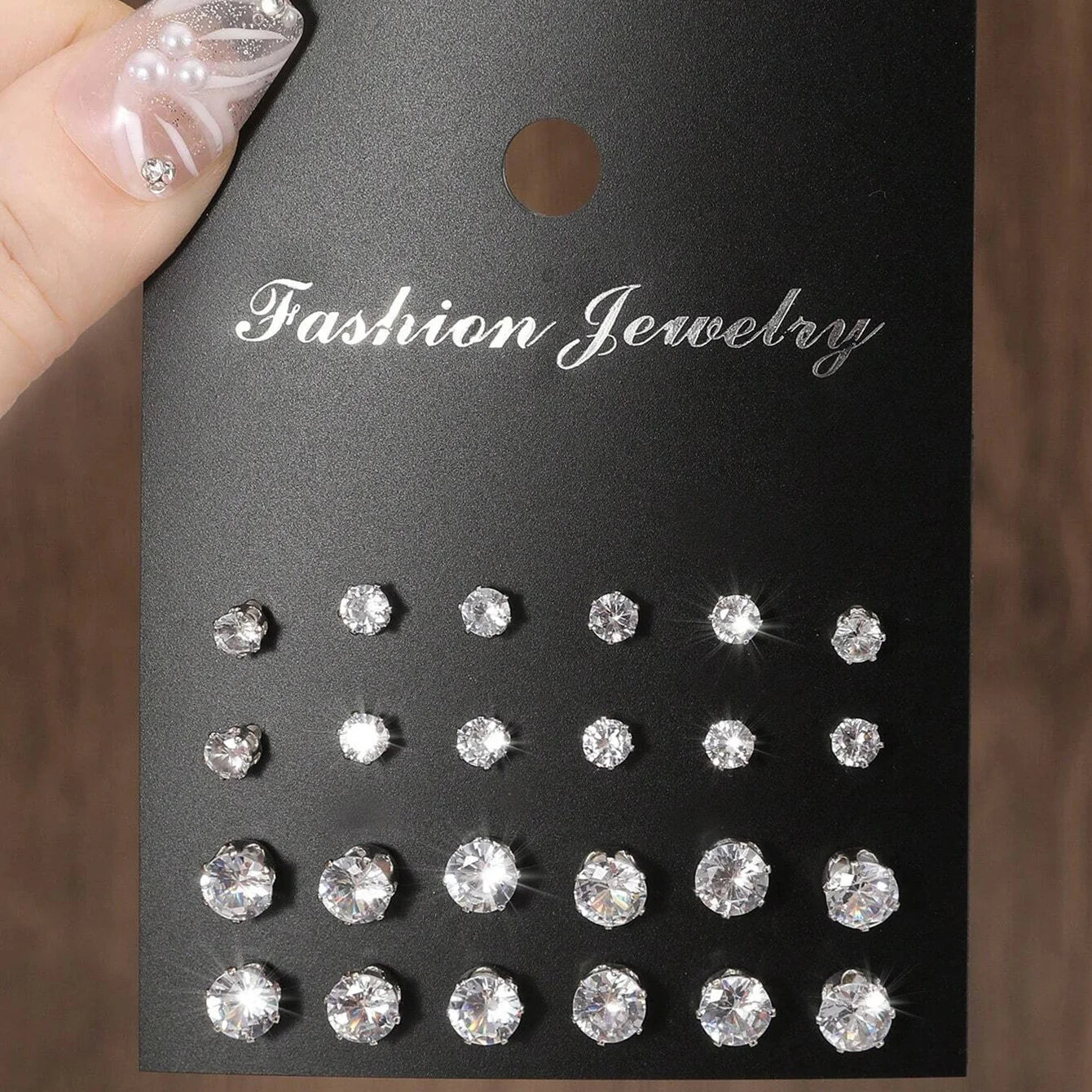 12 Pairs Zirconia Stud Earrings Set – Luxurious Shiny Gift for Women
