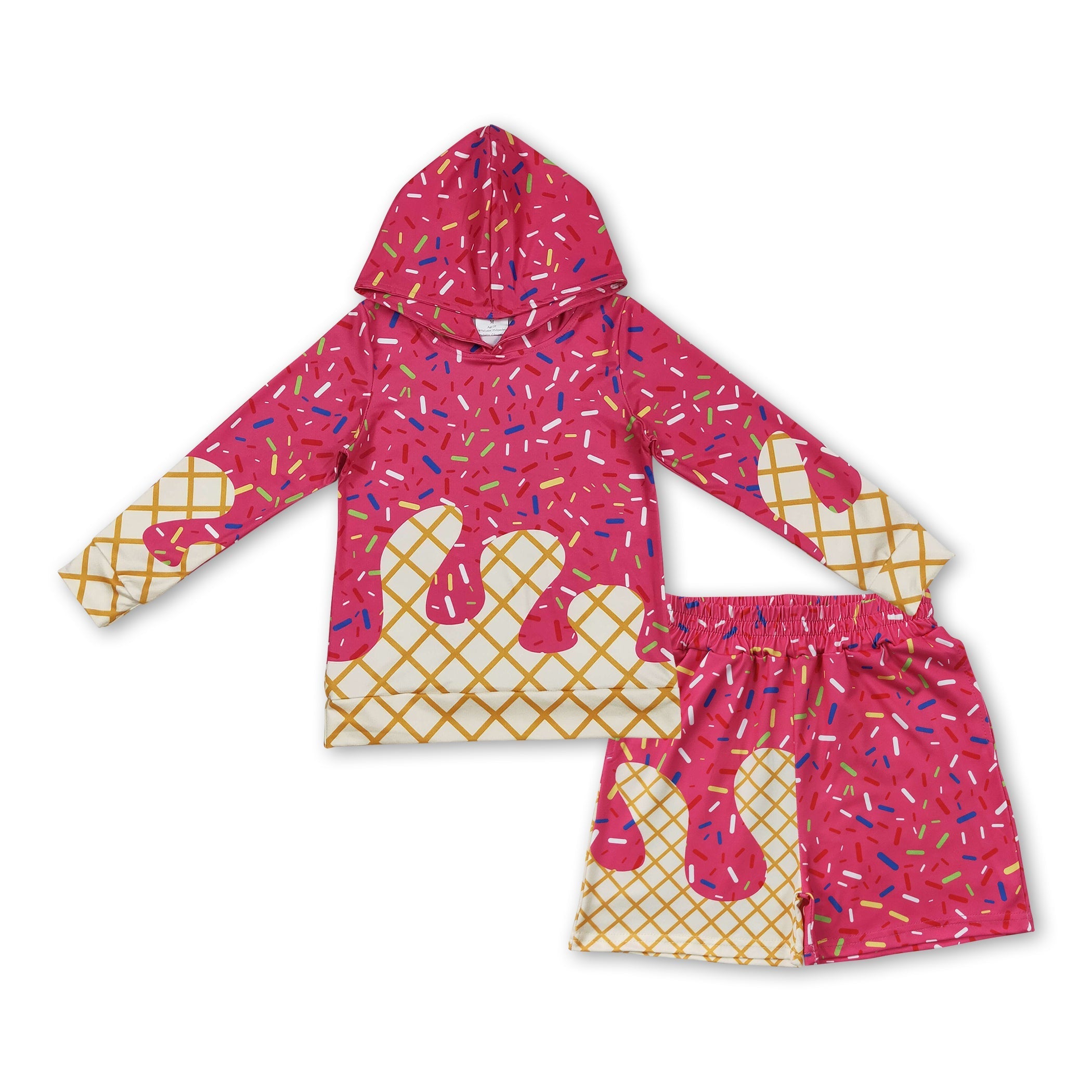 Hot pink ice cream sprinkle hoodie shorts kids boys clothing
