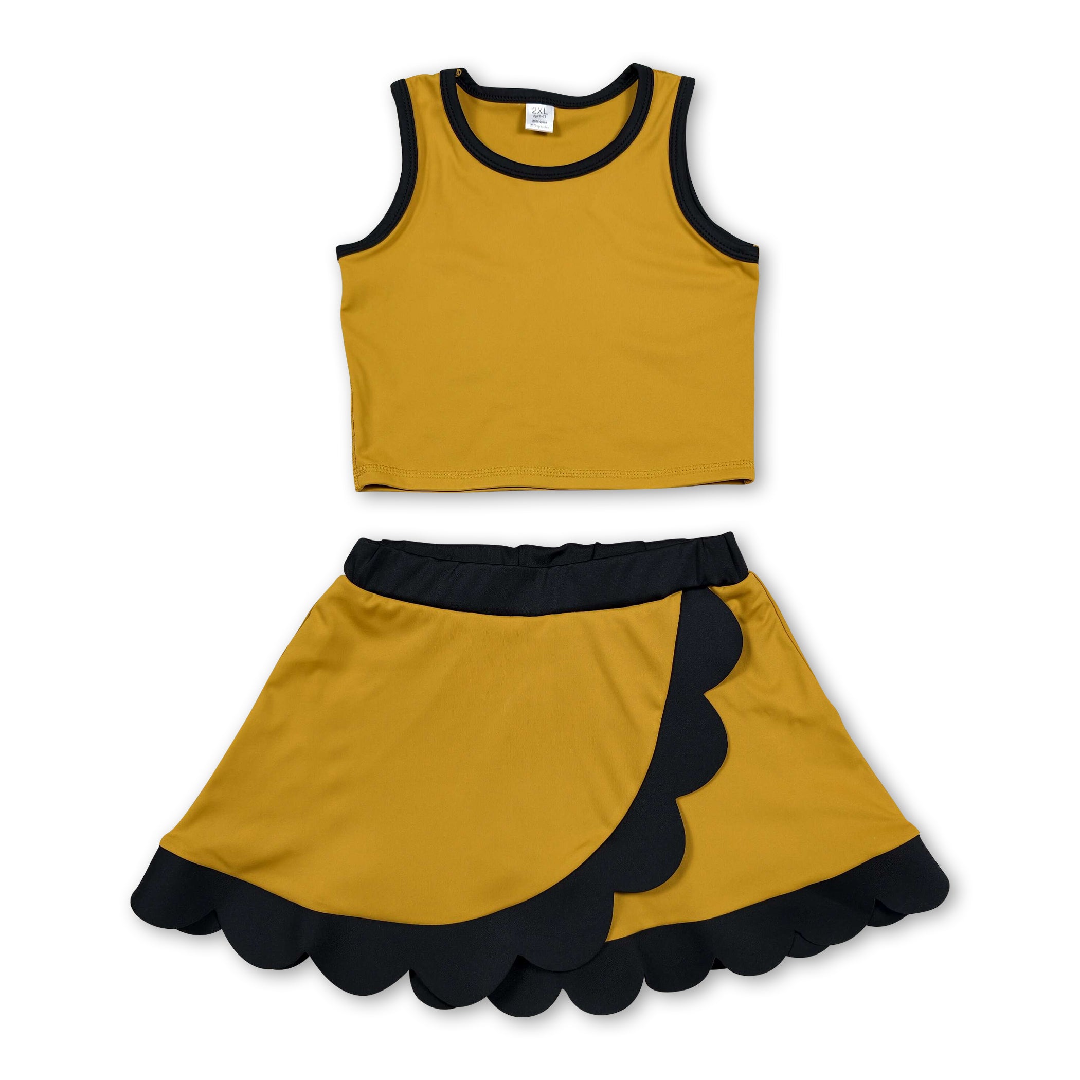 Black scallop girls summer team active wear set