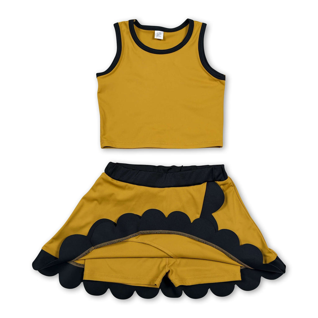 Black scallop girls summer team active wear set