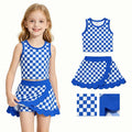 Scallop blue plaid girls summer team active wear set