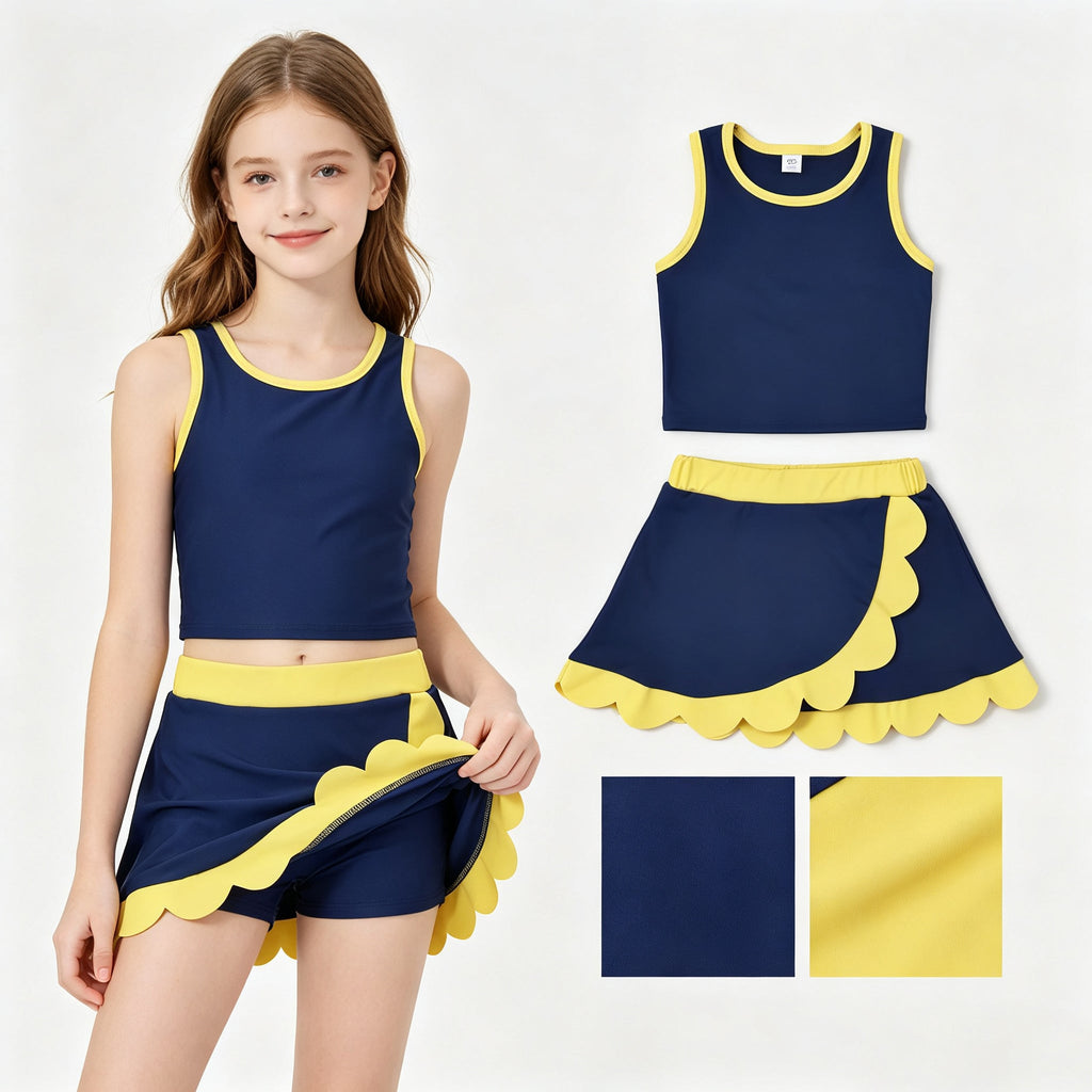 Scallop navy sleeveless girls summer team active wear set