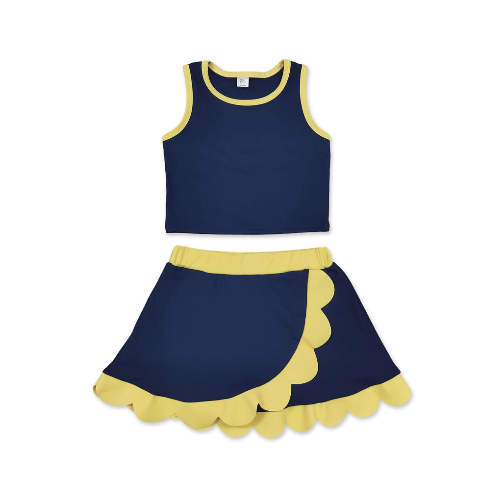 Scallop navy sleeveless girls summer team active wear set