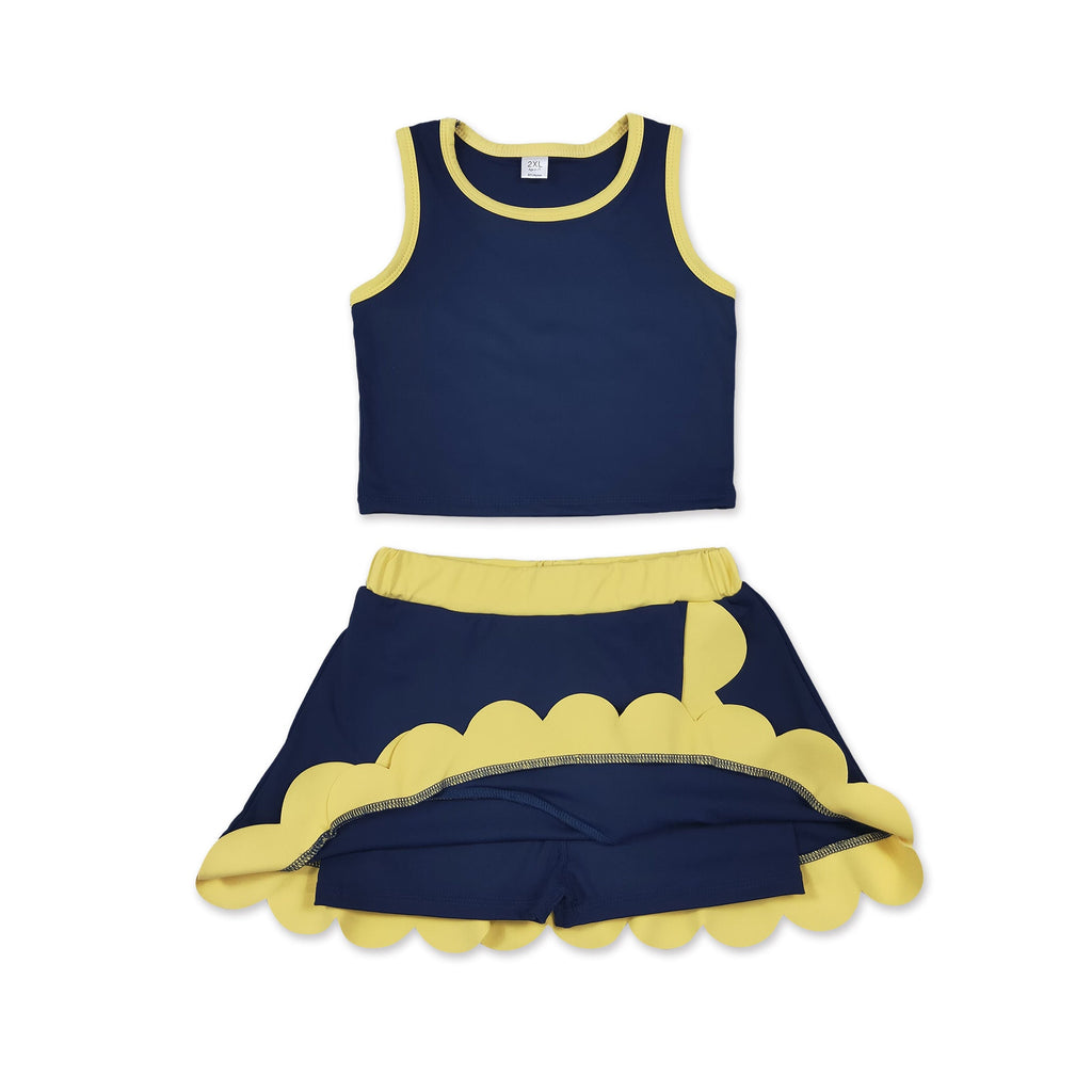 Scallop navy sleeveless girls summer team active wear set