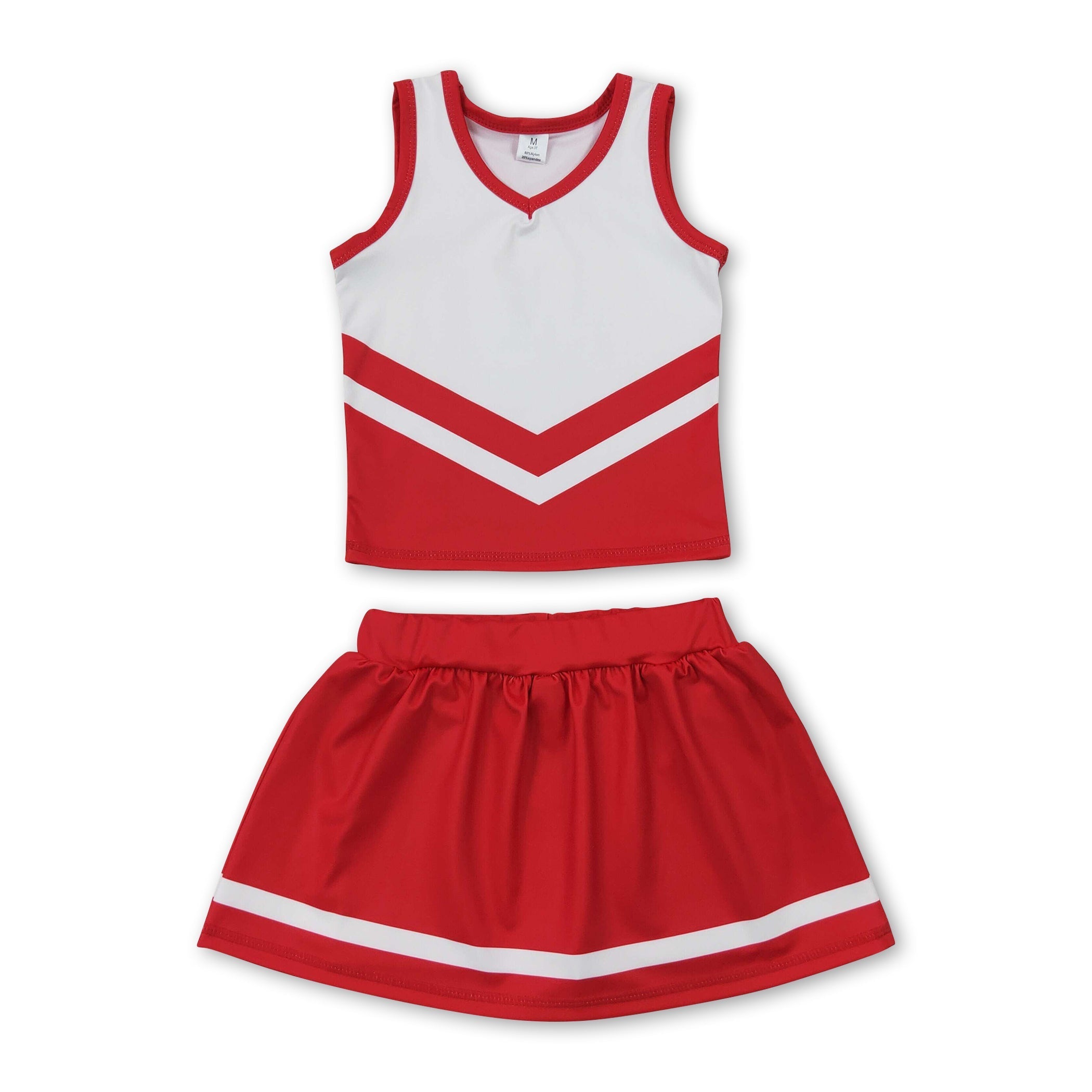 Sleeveless white red top skirt girls team cheer active set