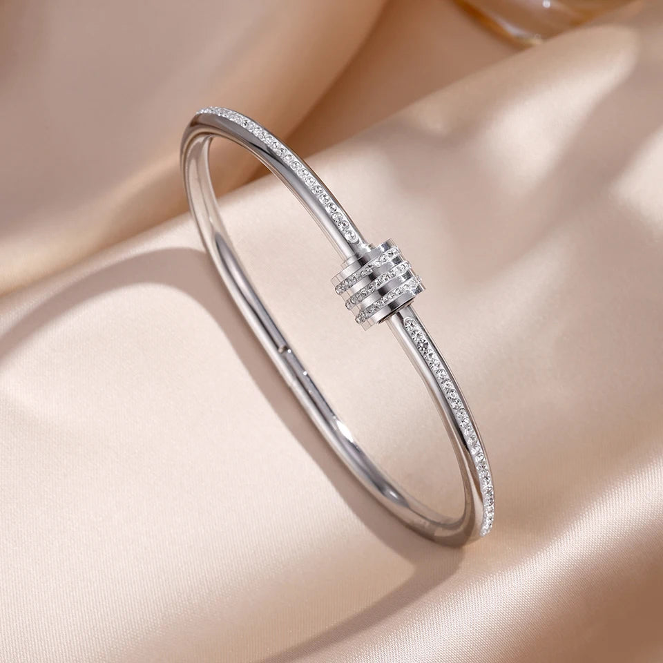 Zirconia Stainless Steel Stackable Bracelet Set – Non-Fading Bangle Gift for Women
