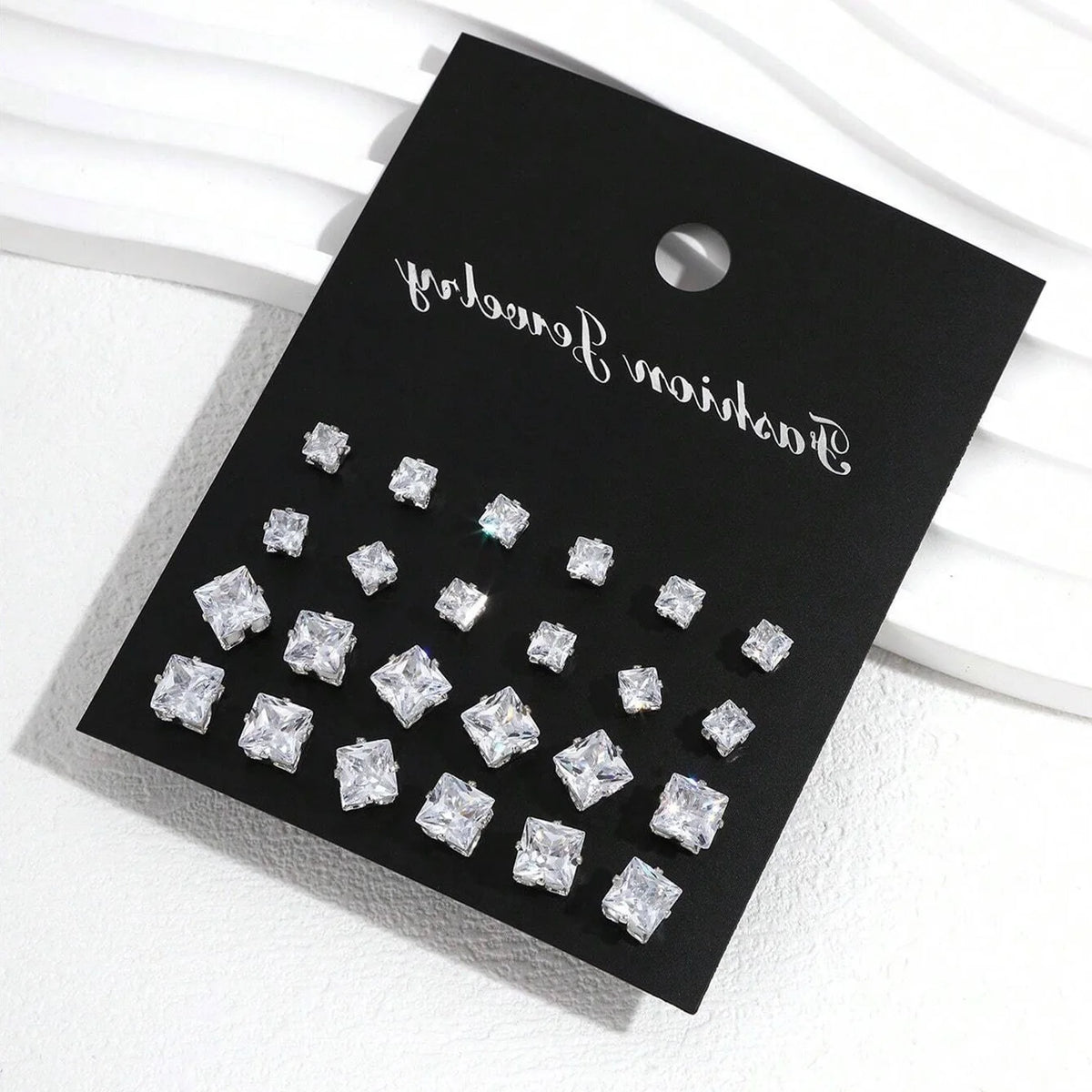 12 Pairs Zirconia Stud Earrings Set – Luxurious Shiny Gift for Women