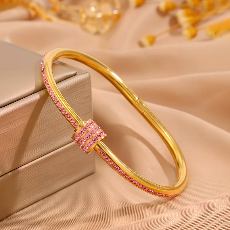 Zirconia Stainless Steel Stackable Bracelet Set – Non-Fading Bangle Gift for Women