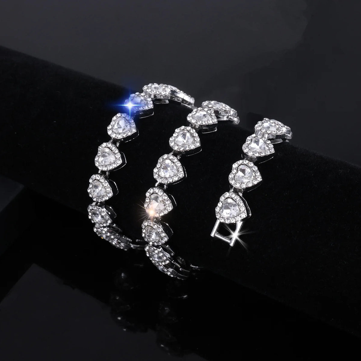 Hip Hop Tennis Chain & Bracelet Set – Shiny Rhinestone CZ Heart Jewelry