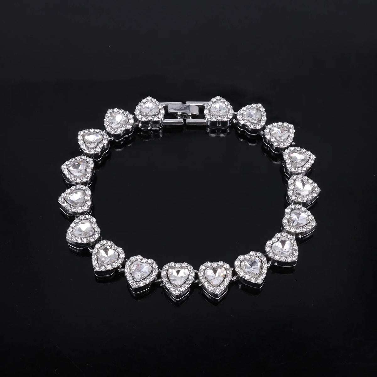 Hip Hop Tennis Chain & Bracelet Set – Shiny Rhinestone CZ Heart Jewelry