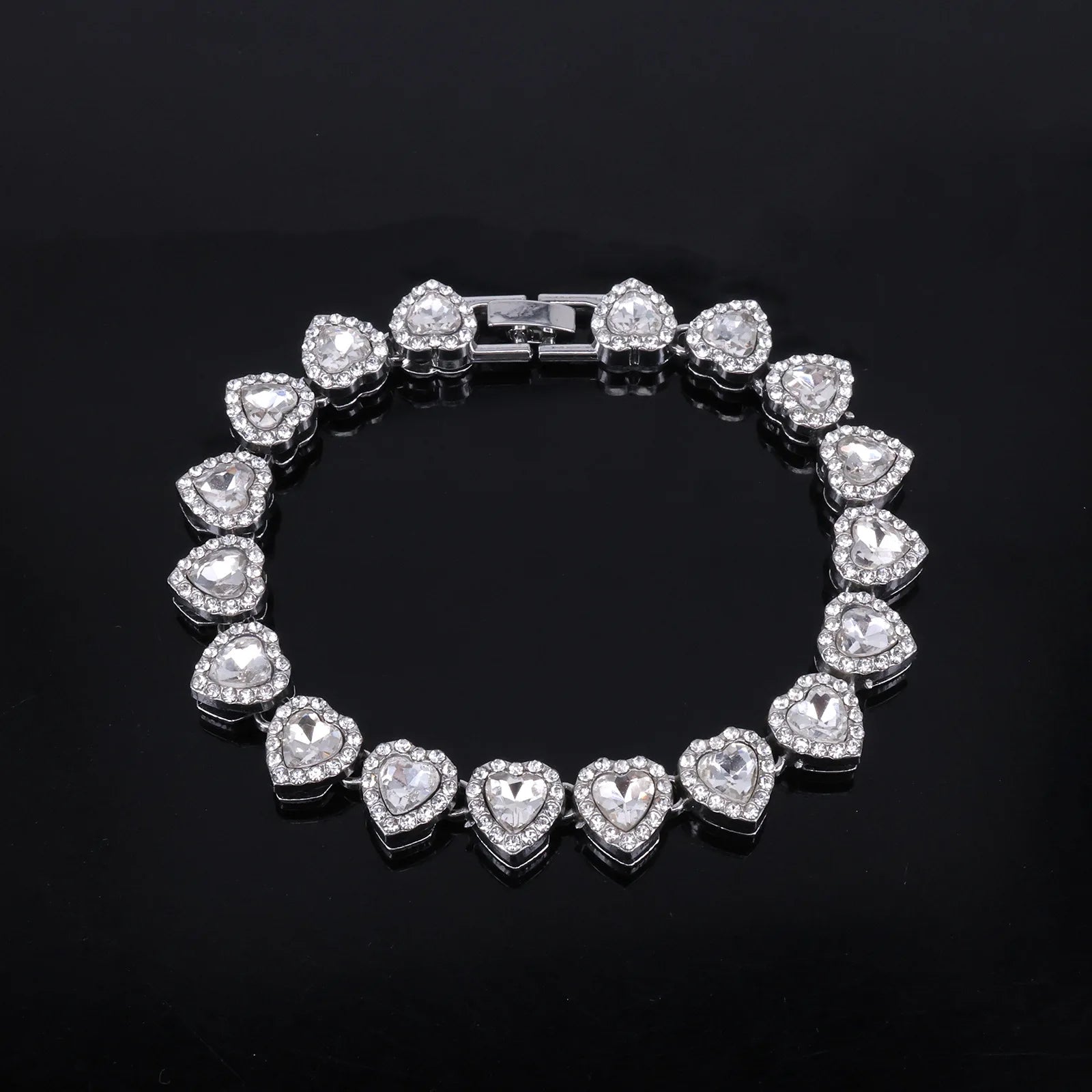 Hip Hop Tennis Chain & Bracelet Set – Shiny Rhinestone CZ Heart Jewelry